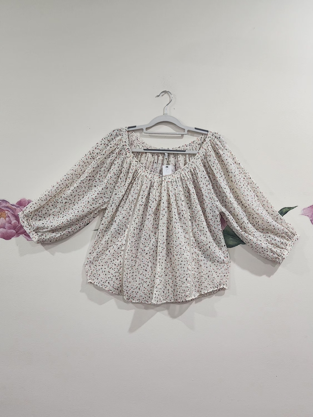 Joie Cream Floral Scoop-Neck Blouse
